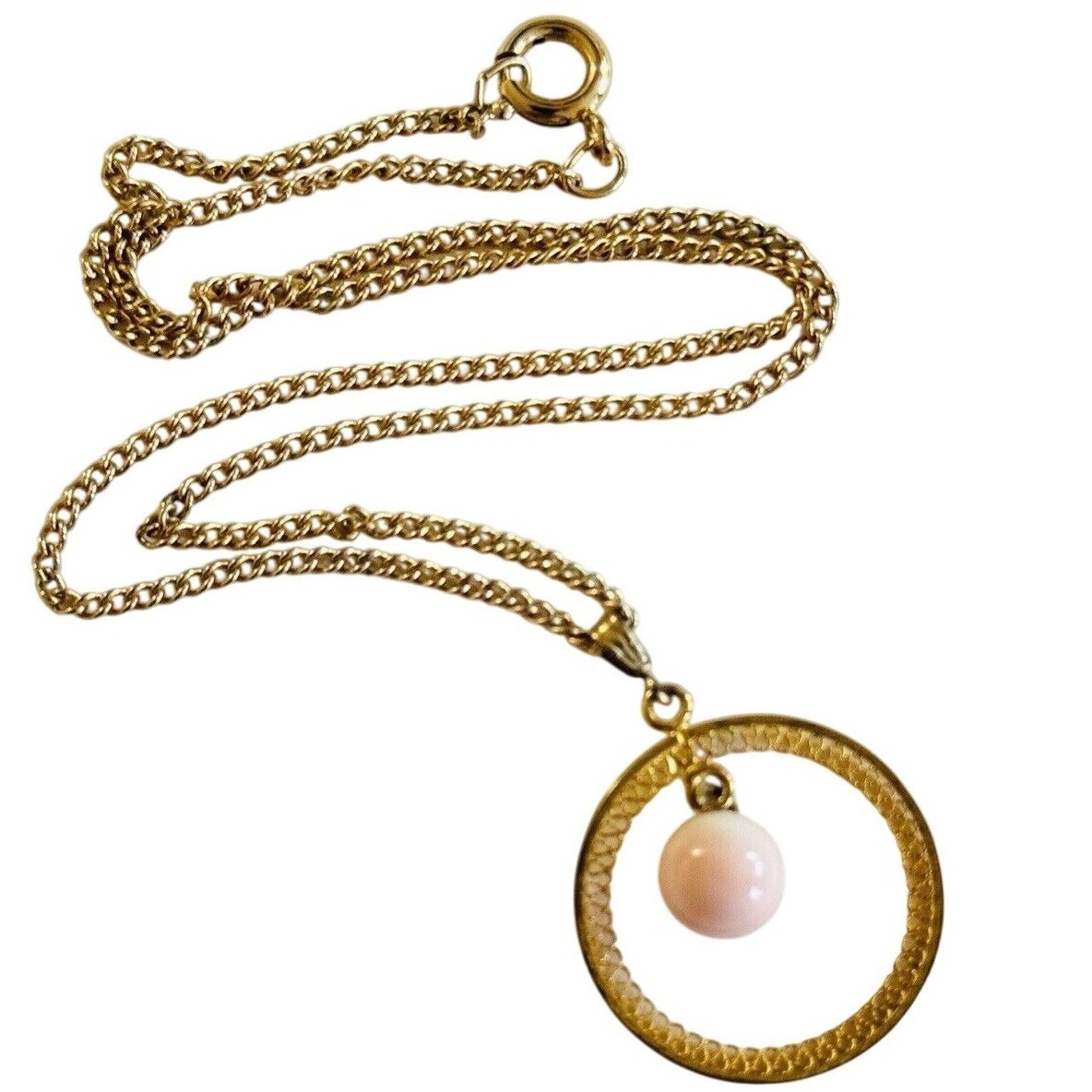 Vtg Coral Necklace Pink Angel Skin Genuine Natural Gemstone 14k Gold Gp Italy